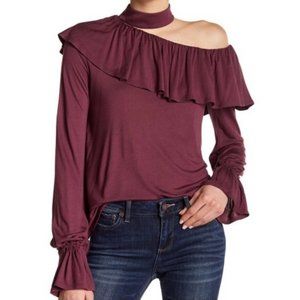Paige Choker Ruffled One Shoulder Top in Mauve Wine Size M